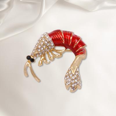Oil Drop Enamel Crayfish Brooch, Simple Diamond Setting, Red And Blue Oil Drop Brooch, Collar Pin Buckle.