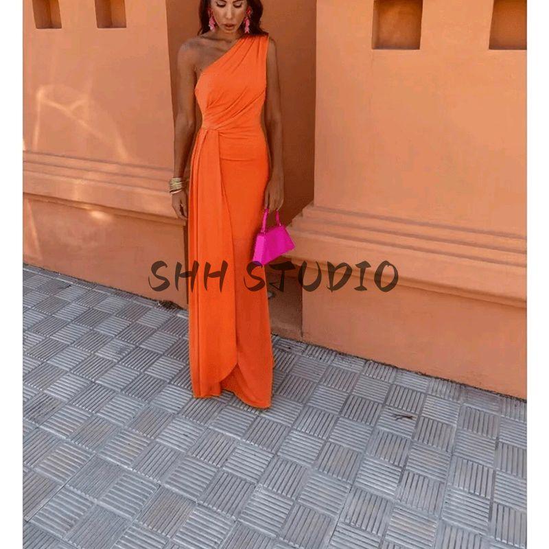 Spring and Summer Women's Clothing French Style Commute Style Ruched Decorative Diagonal Collar Sleeveless Knitting Long High Waist A- Line Dress