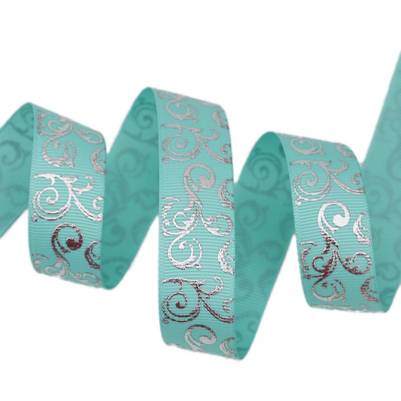 (10 yards/lot) 25mm White Silver Hot stamping grosgrain ribbon gift wedding ribbons