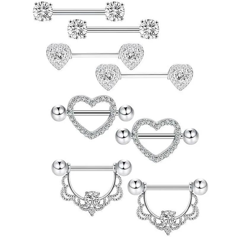 Rosa Herz Brustwarzenpiercing Stange Set Glänzende Kristall Brustwarzenringe Großpackung Für Frauen Blume Brustwarzen Schmuck Packung Piercing Teton Mengen