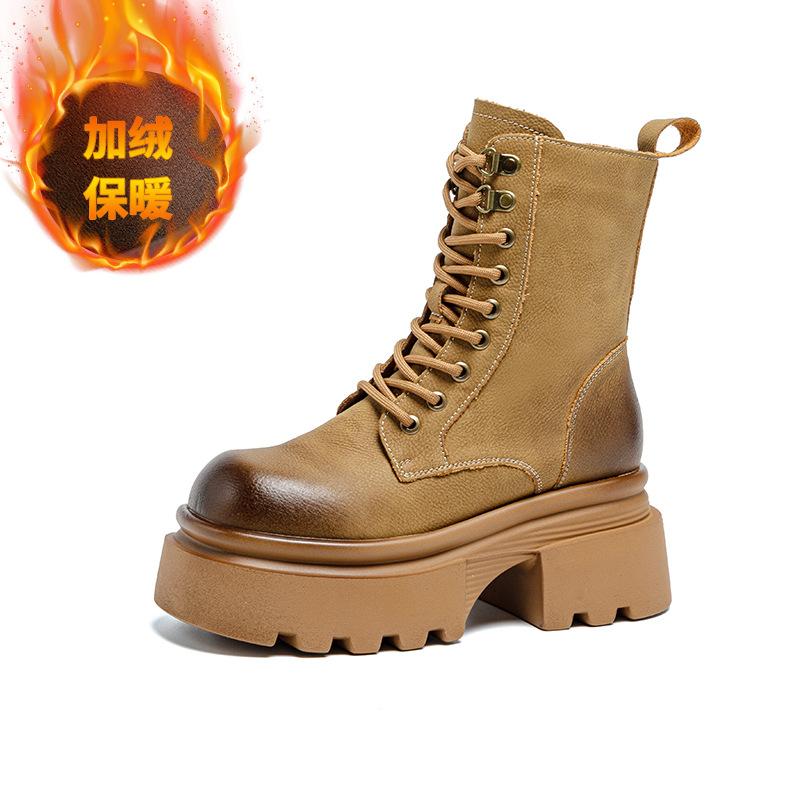 Thick-soled Martin Boots Women's Autumn and Winter New Versatile Polished Boots Heightened Thick-heeled Locomotive Short Boots