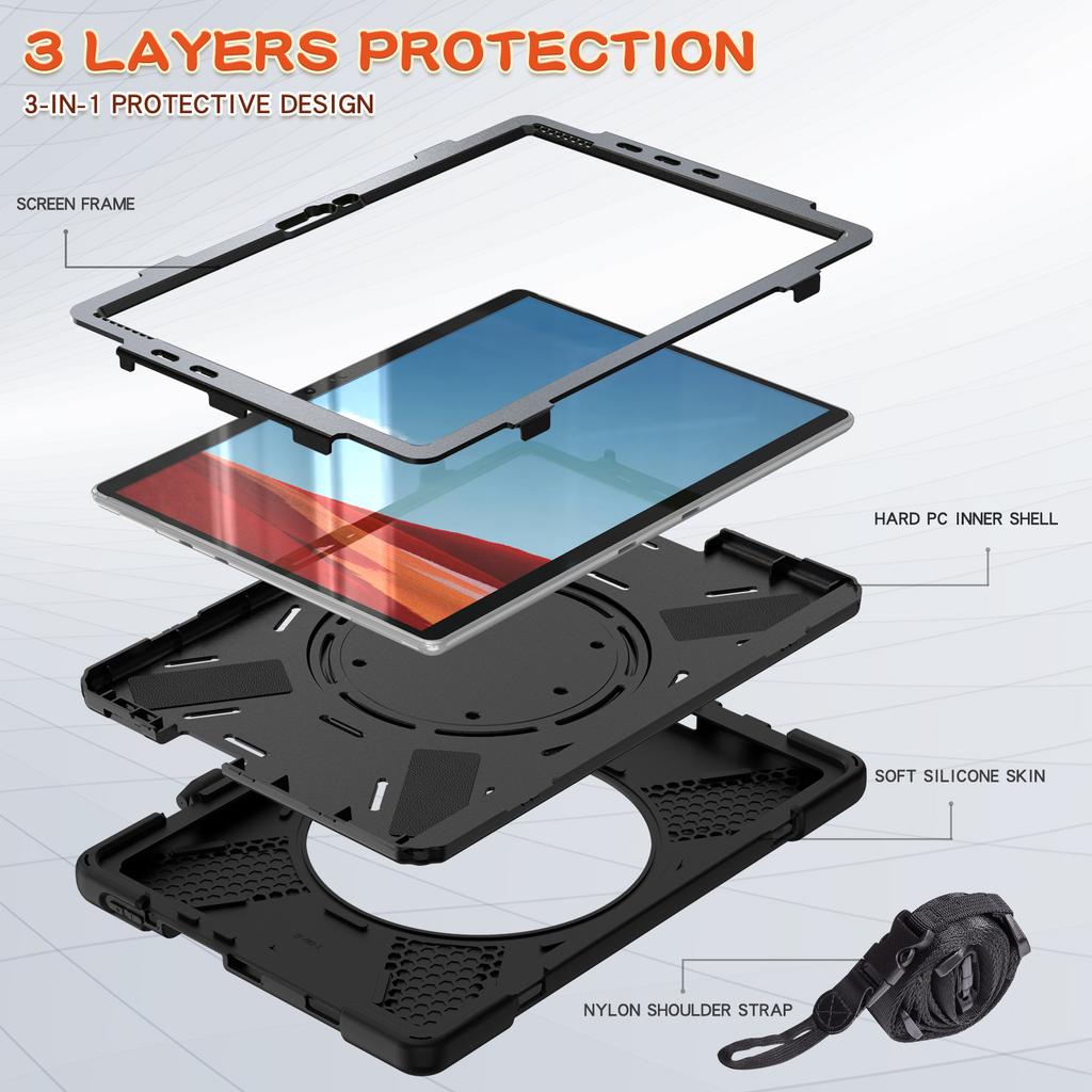 360 Rotating Kids Case For Microsoft Surface Pro X 2019 13" Heavy Duty Stand Cover 3-Layer Protect With Handle Grip Tablet Shell