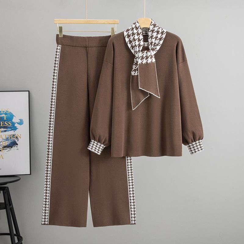 Set de Toamnă și Iarnă: Top Tricotat Elegant cu Talie Înaltă, Set Pantaloni Largi la Modă pentru Femei