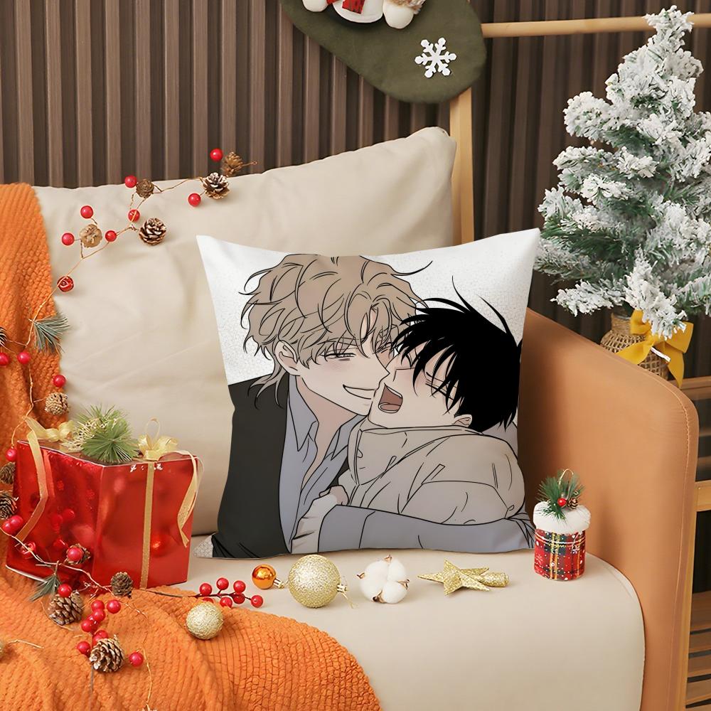 Anime Boys' love Pillow Case Anti-dustmite Pillow Invisible zipper silky short plush Sofa cushion cover