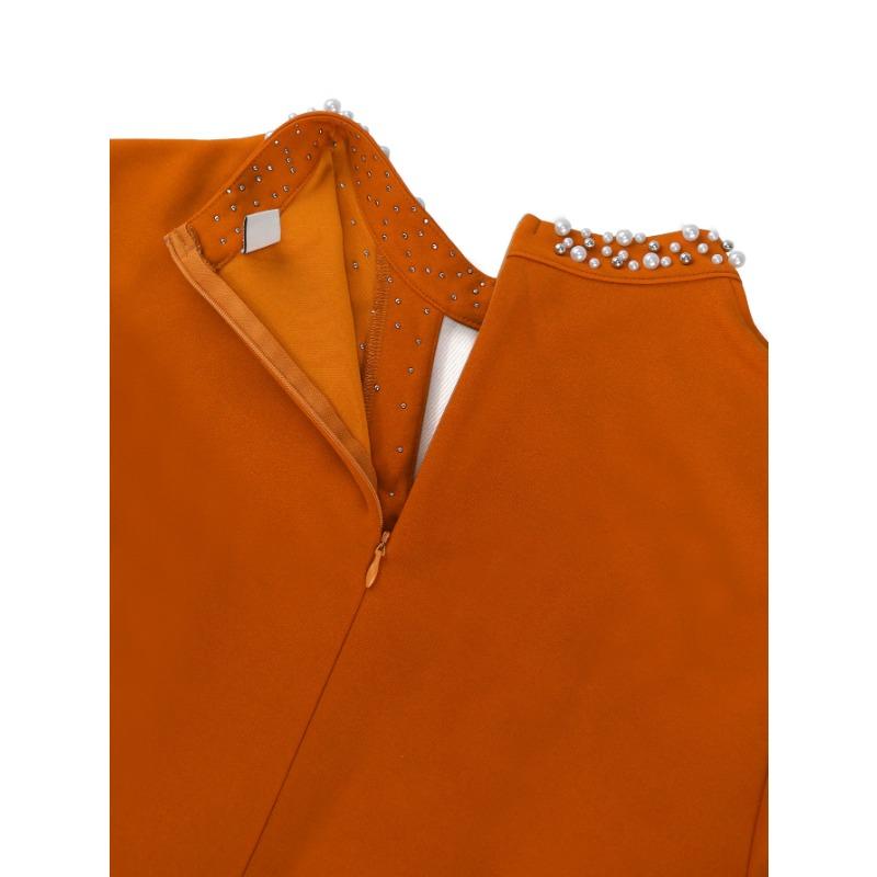 Women S High Waist Beaded Hollow Out Half Turtleneck Long Sleeve Dress