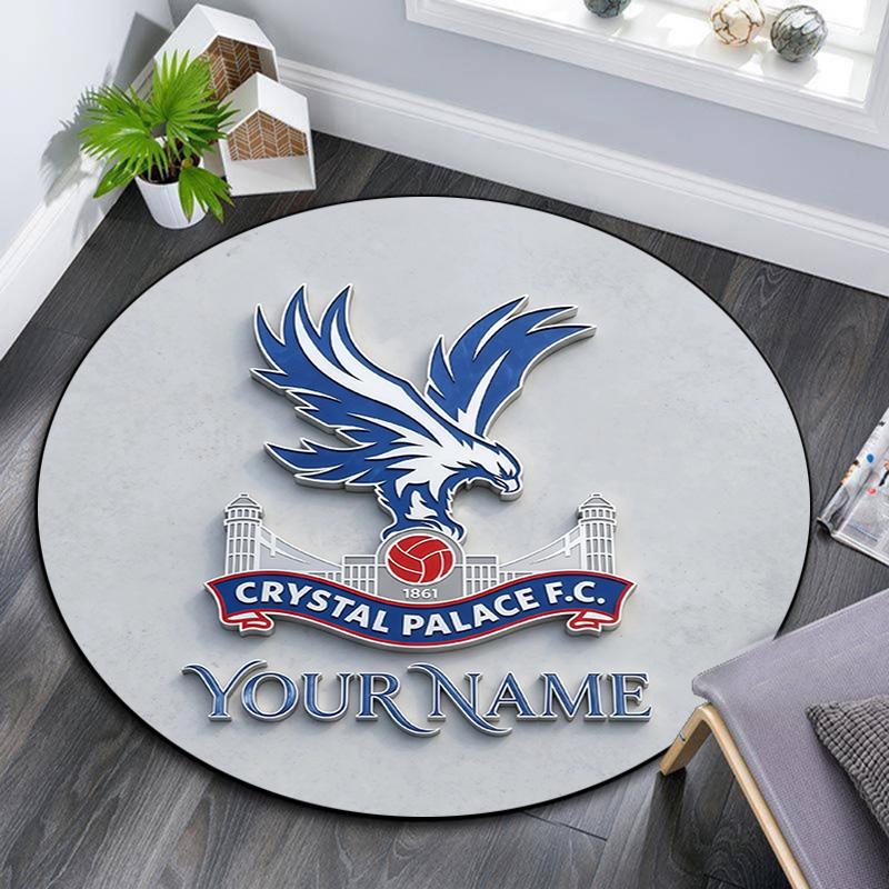 Custom Name Crystal Palace F.C.2 Round Area Rug,Carpet Rug for Living Room Bedroom Sofa Playroom Decor,Non-slip Floor Mat