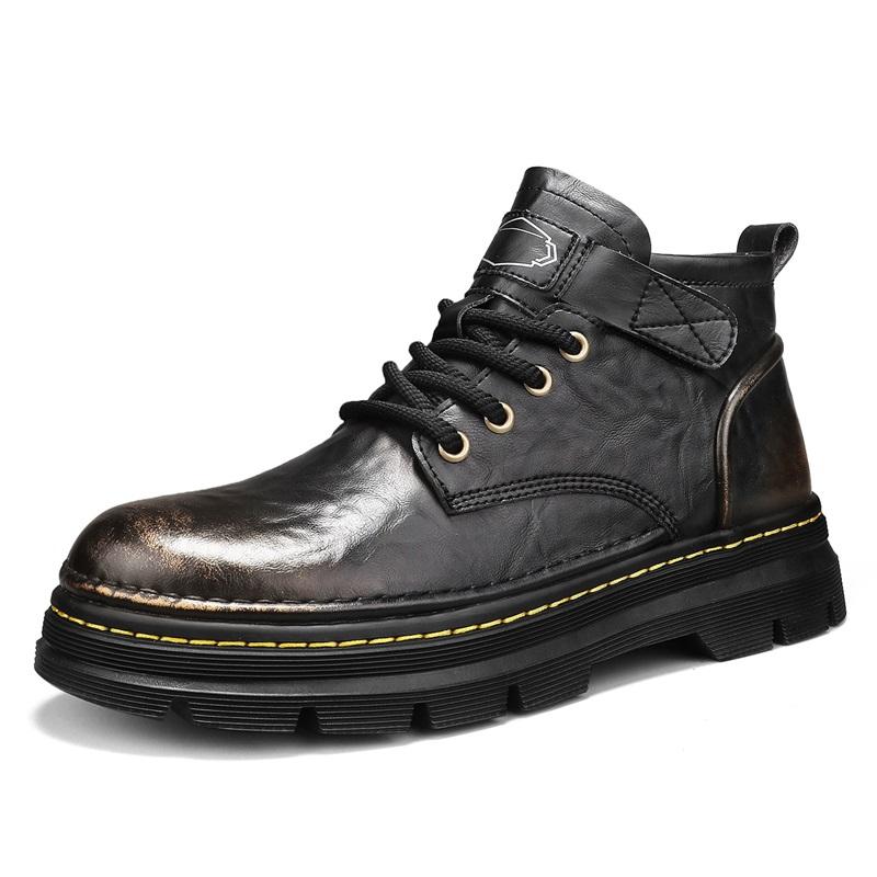 High Top Leather Shoes High Quality Retro and Autumn/winter Style Fashion Party or Work Outdoor Thick Soled Boots New Trendy