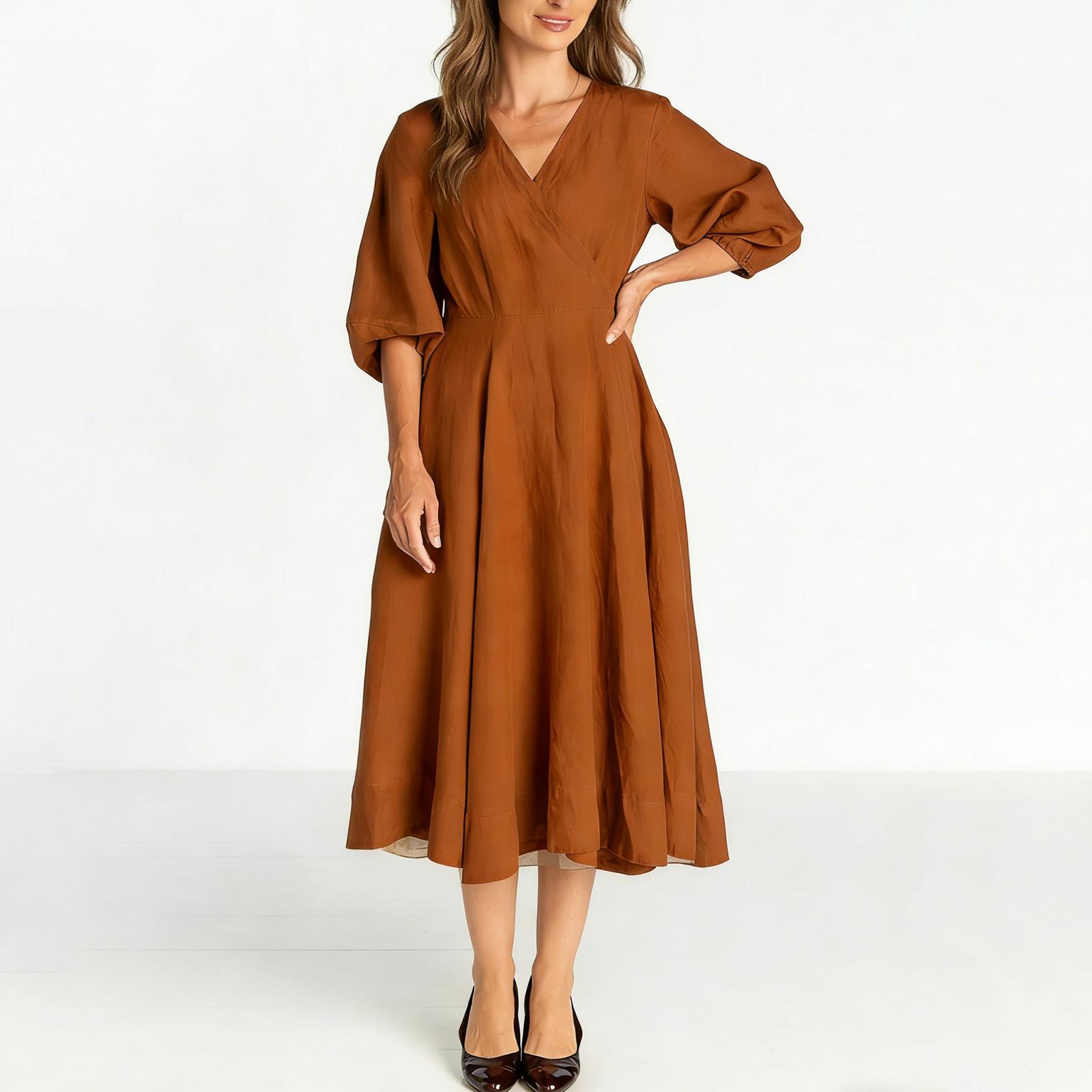 

Ladies Casual And Fashionable Color Cotton And Linen Dress L