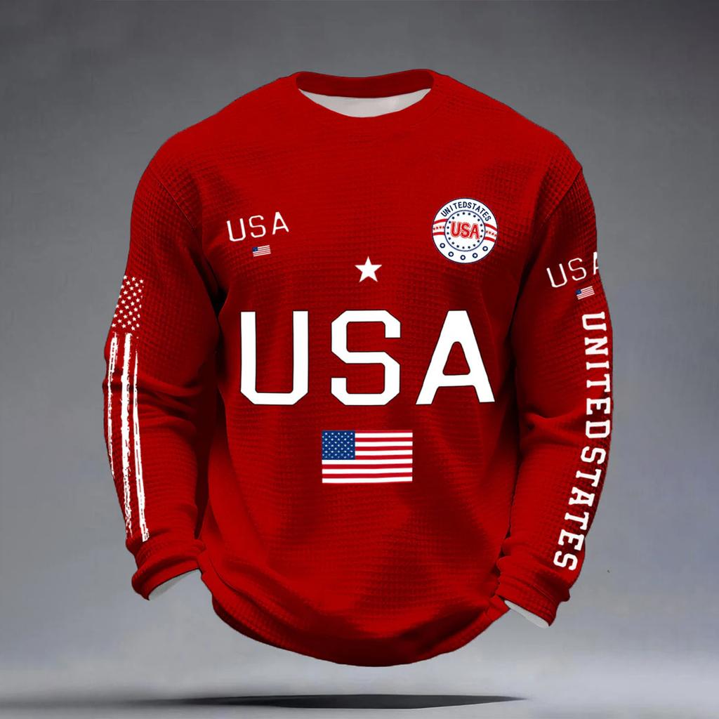 Sudadera Casual de Manga Larga con Estampado de Letras para Hombre Aniversario USA