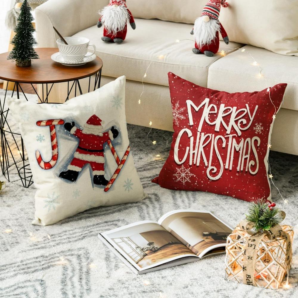 Christmas Themed Pillow Covers: Snowman, Let it Snow, Merry Christmas, Santa Skiing Sofa bed cushion cover,home decoration