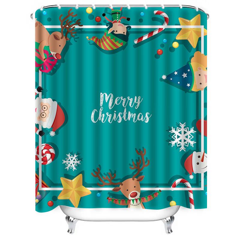 TU Christmas Shower Curtain Merry Christmas Bathroom Decor Festive Holiday Xmas Waterproof Fabric Shower Curtain Set