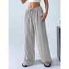 2025 Autumn New Cross border Women's Fashion Loose Striped Drawstring Elastic Waist and Floor Pants from Europe and America