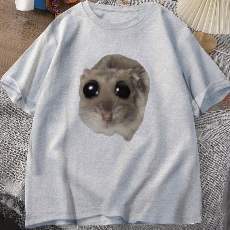 Sad Hamster T Shirt Funny Cute Cat Hamster Meme Trend Tshirt for Unisex WOMEN Cotton Tshirt Summer Short Sleeve Unisex Tee tops