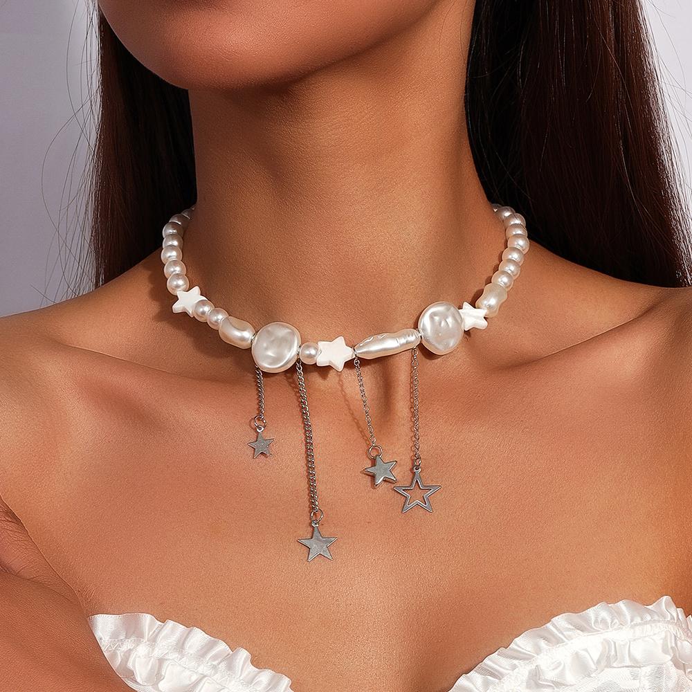 Fashion Pearl Beads Choker Necklaces for Women Girls Chain Tassels Necklace Party Holiday Jewelry Gift
