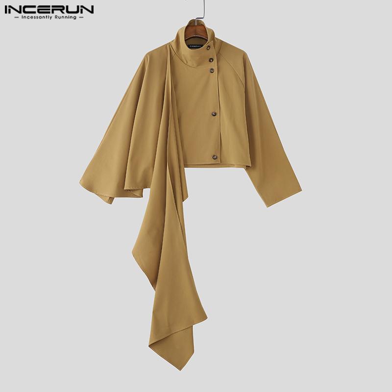 INCERUN Men Long Sleeve Stand Neck Irregular Layers Cropped Blazer Coats
