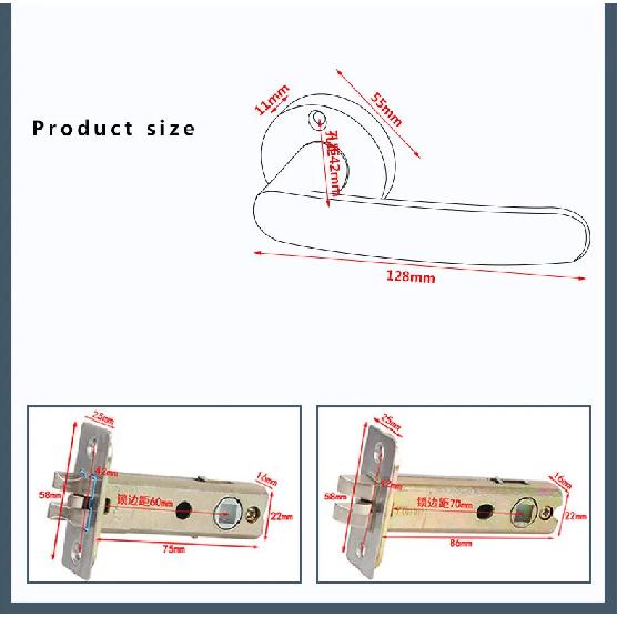 Door Handle Door Handle Lock Square Slot Privacy Mask Interior Bedroom Room Bathroom Three-bar Ball Lock Hardware