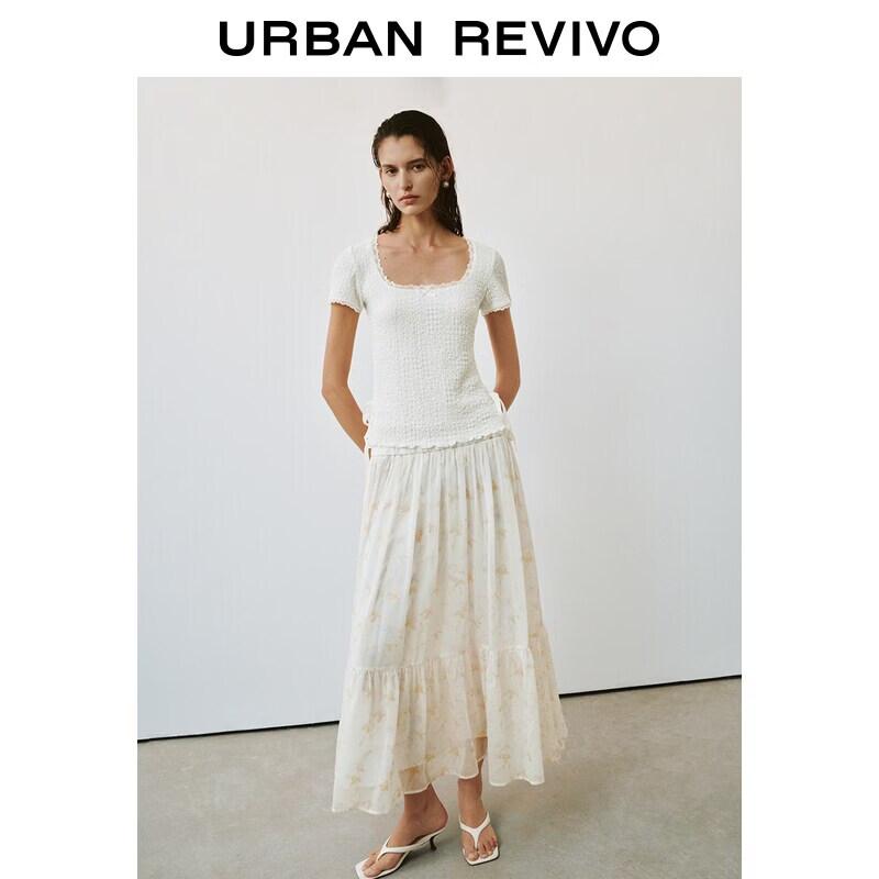UR2026 Women s Floral Ruched Midi Skirt S