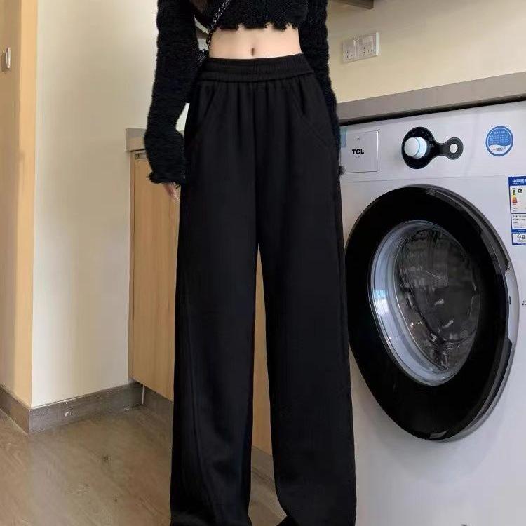 Women's High-Waist Coffee Straight-Leg Sweatpants - Trendy Spring & Autumn Casual Loose Fit