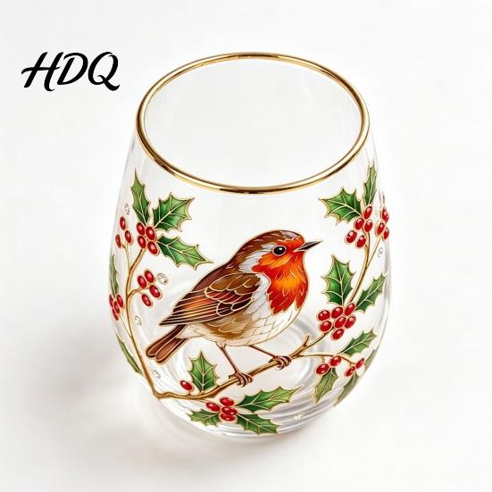 Large Capacity Wine Glass Cup Egg Shape Clear Lead-Free Crystal Enamel Painted Golden Rim Liberty Bell Themed Vintage Drinking Tumbler Glassware for