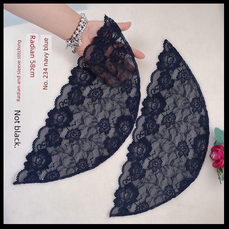 

Semi-Finished Sleeveless Sling Sleeves Large Size Thin Lace Decorative Black Fake Sleeve Lace Patchwork Cover Oversleeves for Women Navy blue L