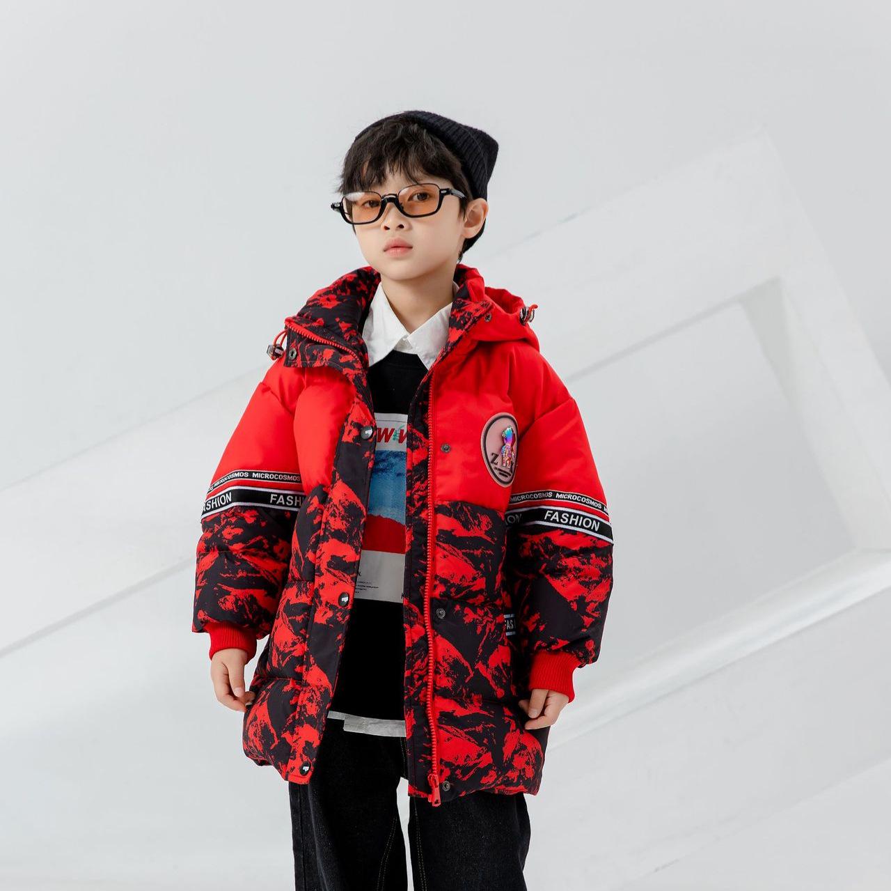 Zhili Boys Trendy Gradient Patchwork Down Jacket 150cm красный