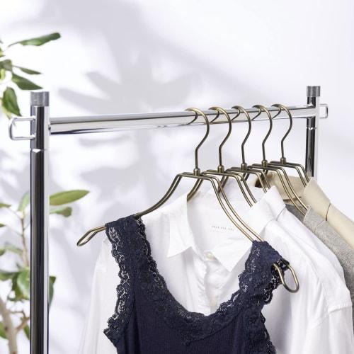 TAMATOSHI Double Steel Hangers, 38cm Wide, Antique Gold Plated, 10 Pieces, 5-Year Warranty, Developed by a Retail Fixture Manufacturer, Slim, Luxury,