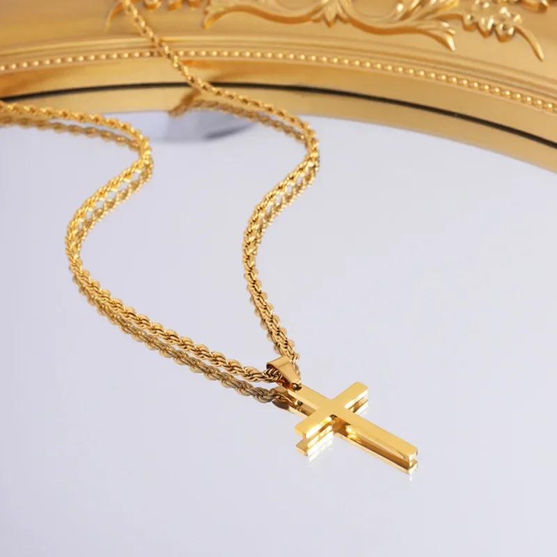New Stainless Steel Cross Pendant Necklace for Men Women Minimalist Gold Color Jewelry Male Female Necklaces Chokers Gifts