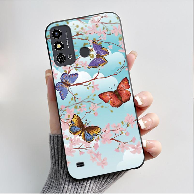 Case For ZTE Blade A53 BladeA53 Pro Casing Luxury Fashion Butterfly Flowers Black Soft TPU Silicone Protective Cover Phone Shell