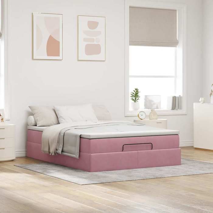 VidaXL Cadre de lit ottoman avec matelas rose 140x200 cm velours 3311194