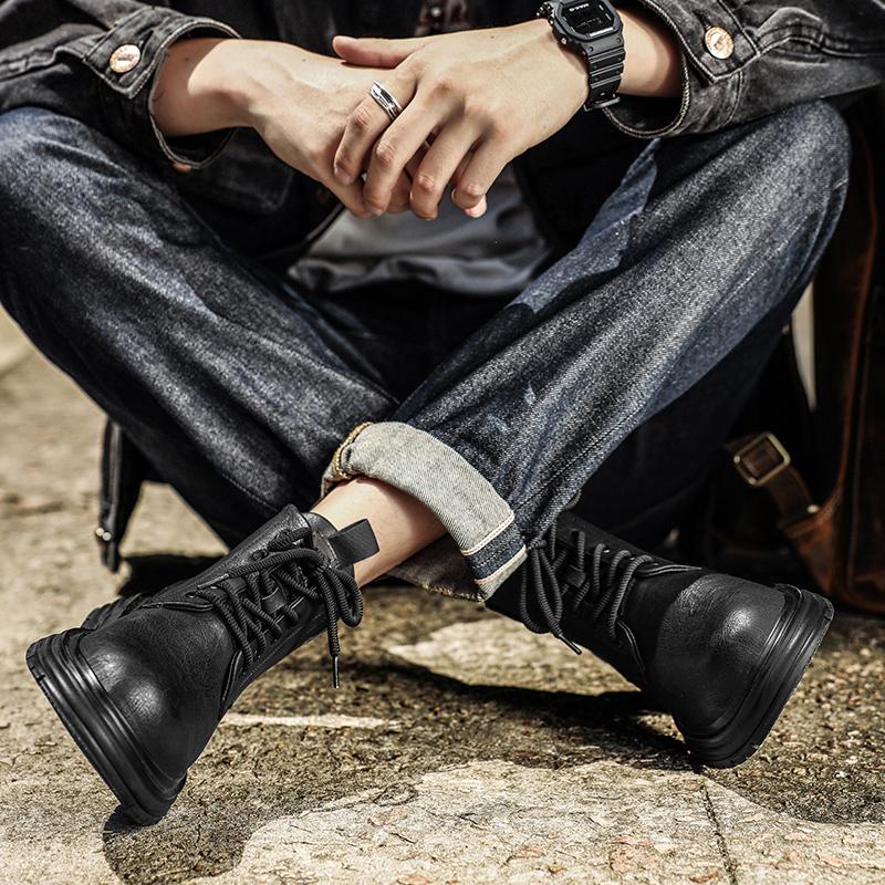 Luxury Brand Male Motorcycle Boots Handmade Male Comfortable High Top Shoe Outdoor Mens Sneakers All-match Men's New Ankle Boots