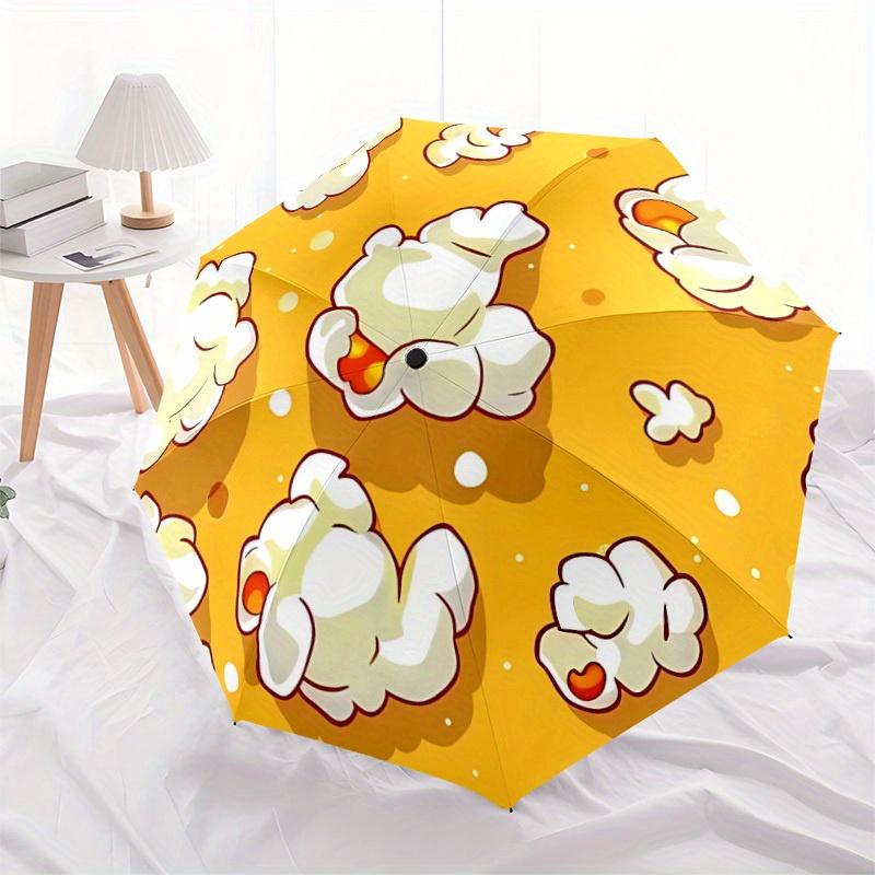 1pc Popcorn Automatic Folding Umbrella - Portable Foldable Design with 8 Ribs, Durable Plastic & Iron Frame, Casual Outdoor Accessory for Ha
