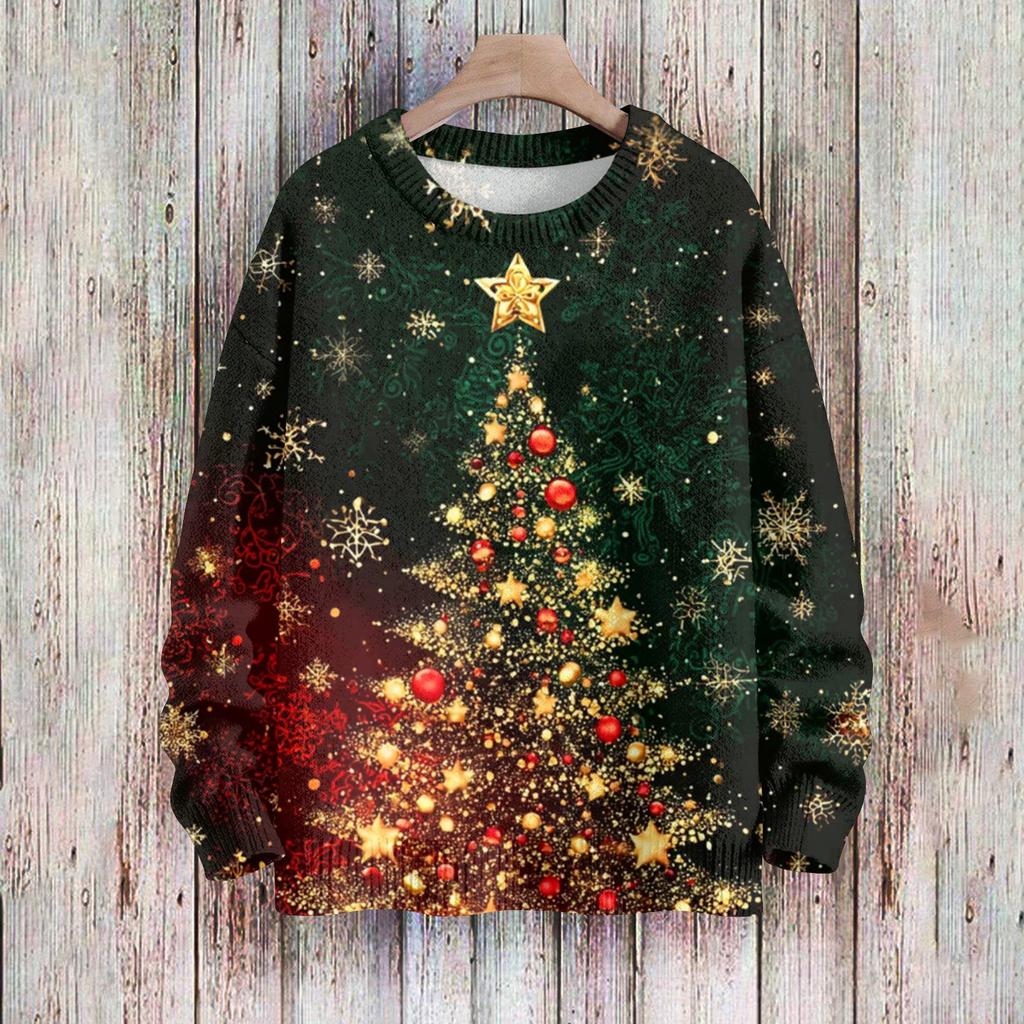 Suéteres de Natal para mulheres, suéter de malha, camisa fofa, outono, gola redonda, pulôver, tops