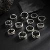 Ingemark Set da 12 Pezzi Anelli Punk Aperti con Piume per Uomo Hip Hop Geometria Ali di Pipistrello Colore Argento Anello per Falange Regolabile Gioielli Maschili