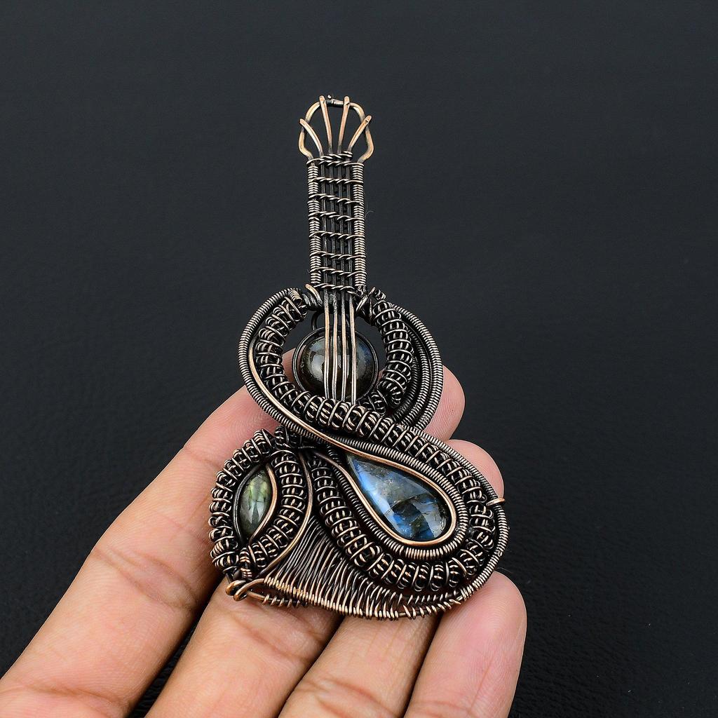 Labradorite Pendant, Handmade Gemstone 999 Copper Wire Wrapped Pendant Antique Jewelry, For Gift Silver Jewelry