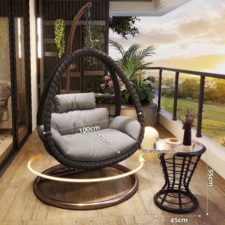Outdoor Courtyard Rocking Chair Set with Hanging Chair and Recliner