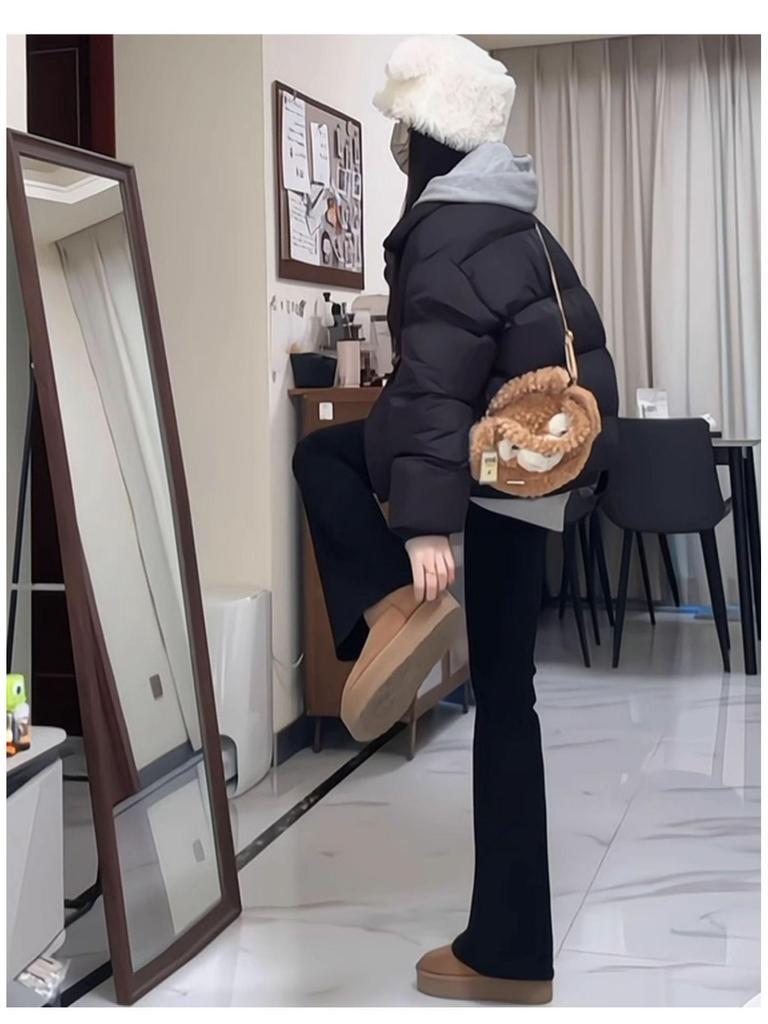 Women's Black Fleece-Lined High-Waisted Slimming Bootcut Flared Pants for Spring/Autumn/Winter