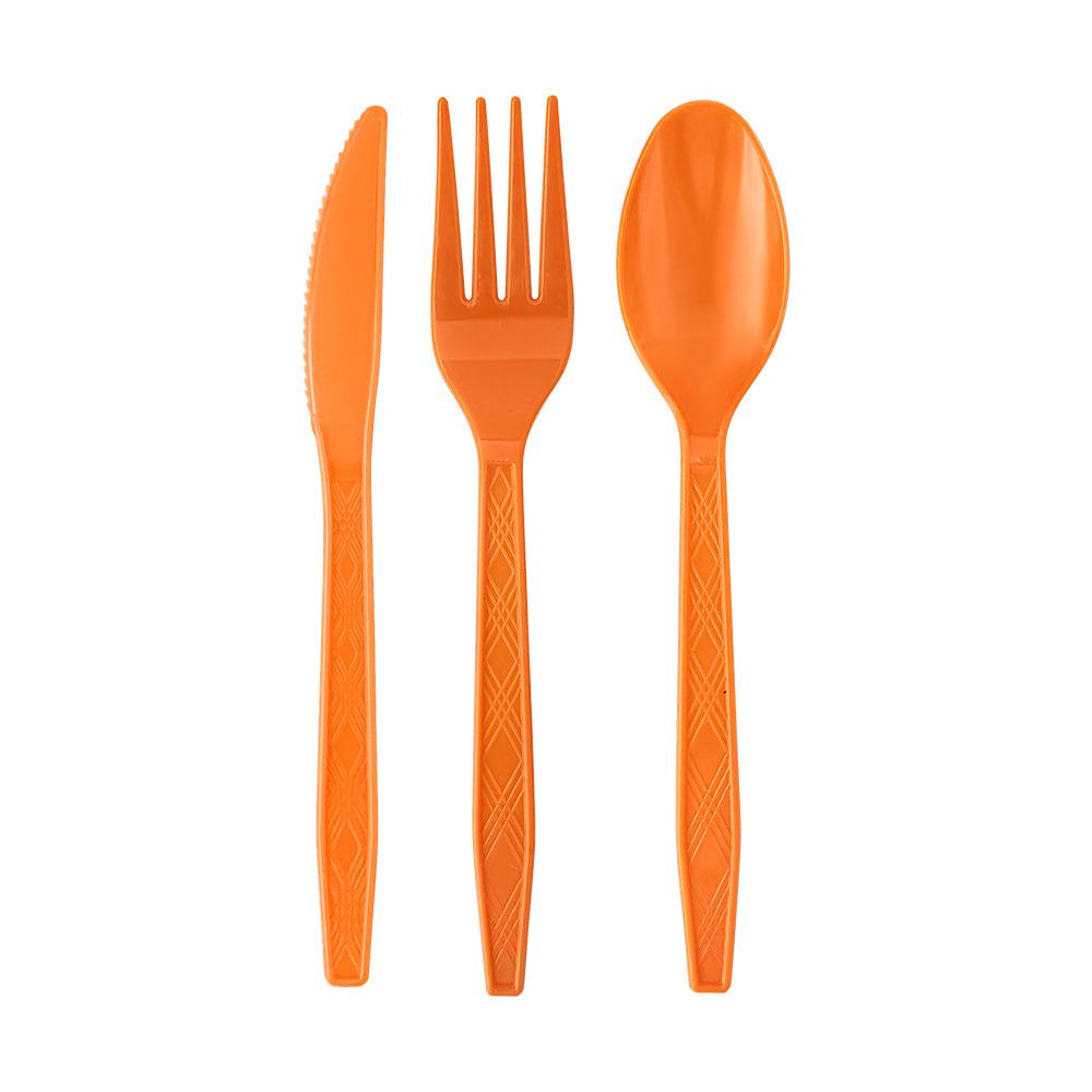 Orange Disposable Party Supplies: Paper Plates, Cups, Napkins, Cutlery, and Tablecloth