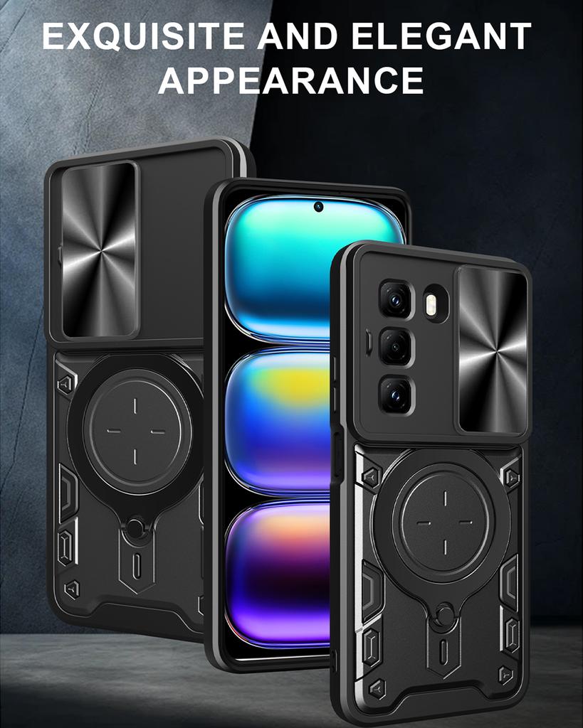 Slide Lens Armor Funda for Infinix Hot 50 5G Case for Infinix Hot 50 Pro Plus 5G Case Magnetic Rotate Ring Stand Holder Cover