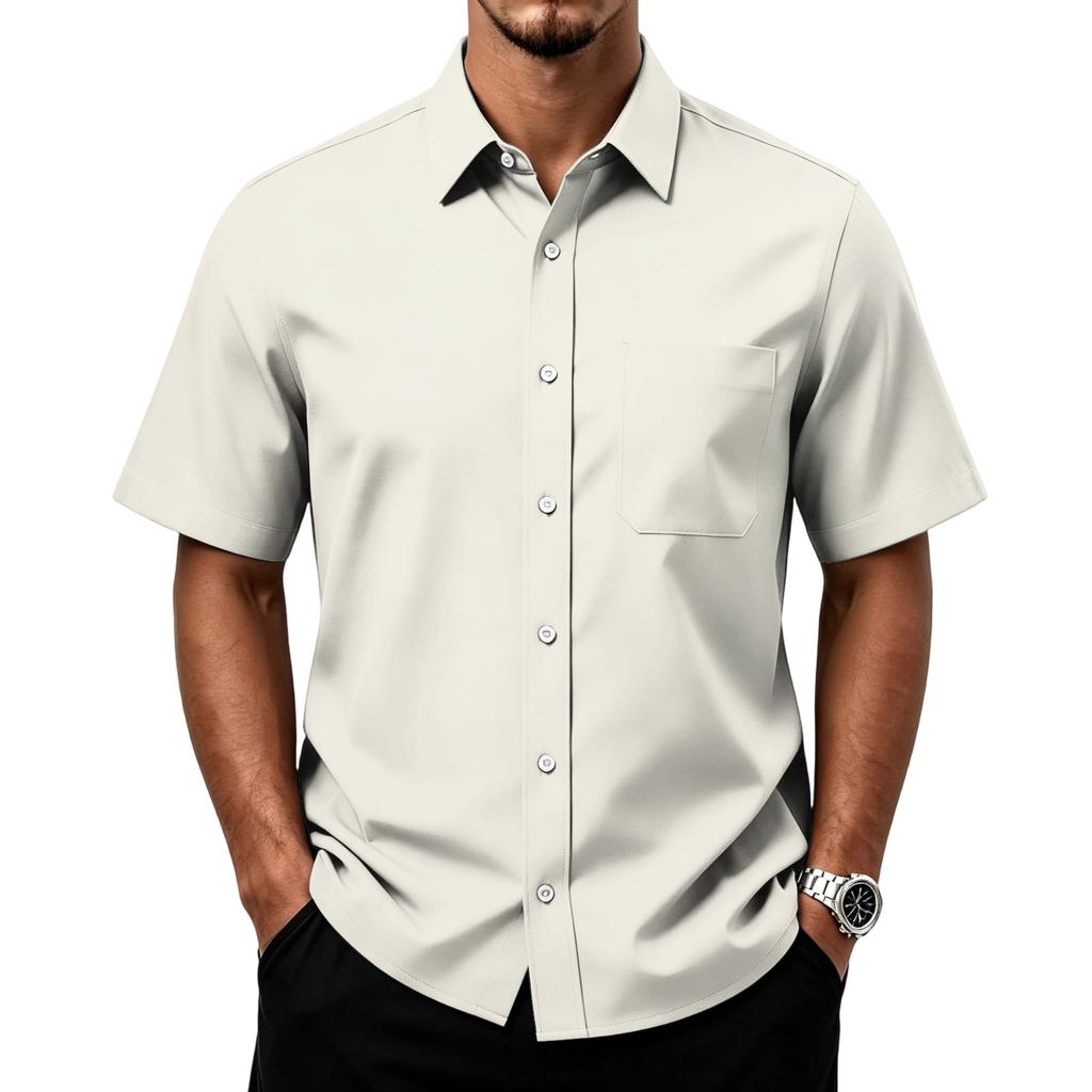 Men's Casual Short Sleeve Button Down Shirt with Chest Pocket Lightweight Breathable Fabric Relaxed Fit Summer Top
