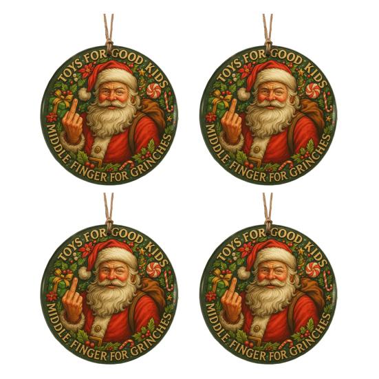 Funny Middle Finger Santa Christmas Ornament Naughty Acrylic Christmas Tree Hanging Ornaments for Window Wall Fireplace Home Tree Decor