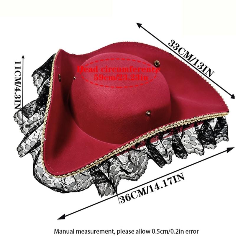 Stylish Black Pirate Hat With Lace And Feather Detail Halloween Cosplay Hat Perfect For Costume Parties