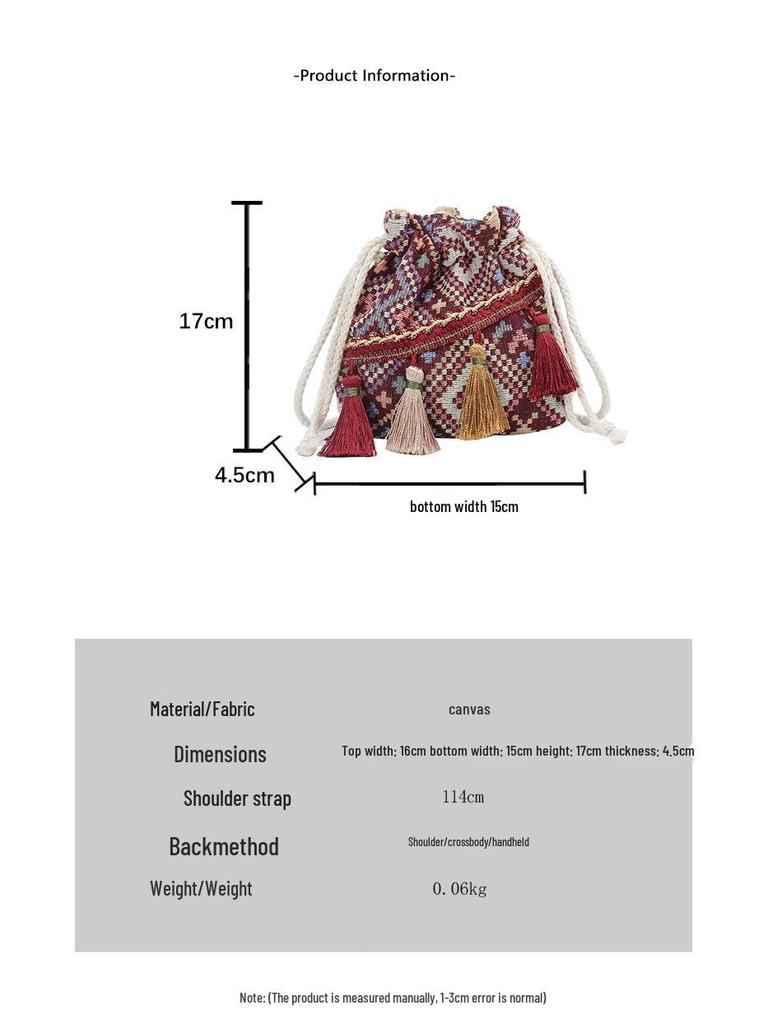 Ethnic Style Women's Tassel Drawstring Crossbody Bag