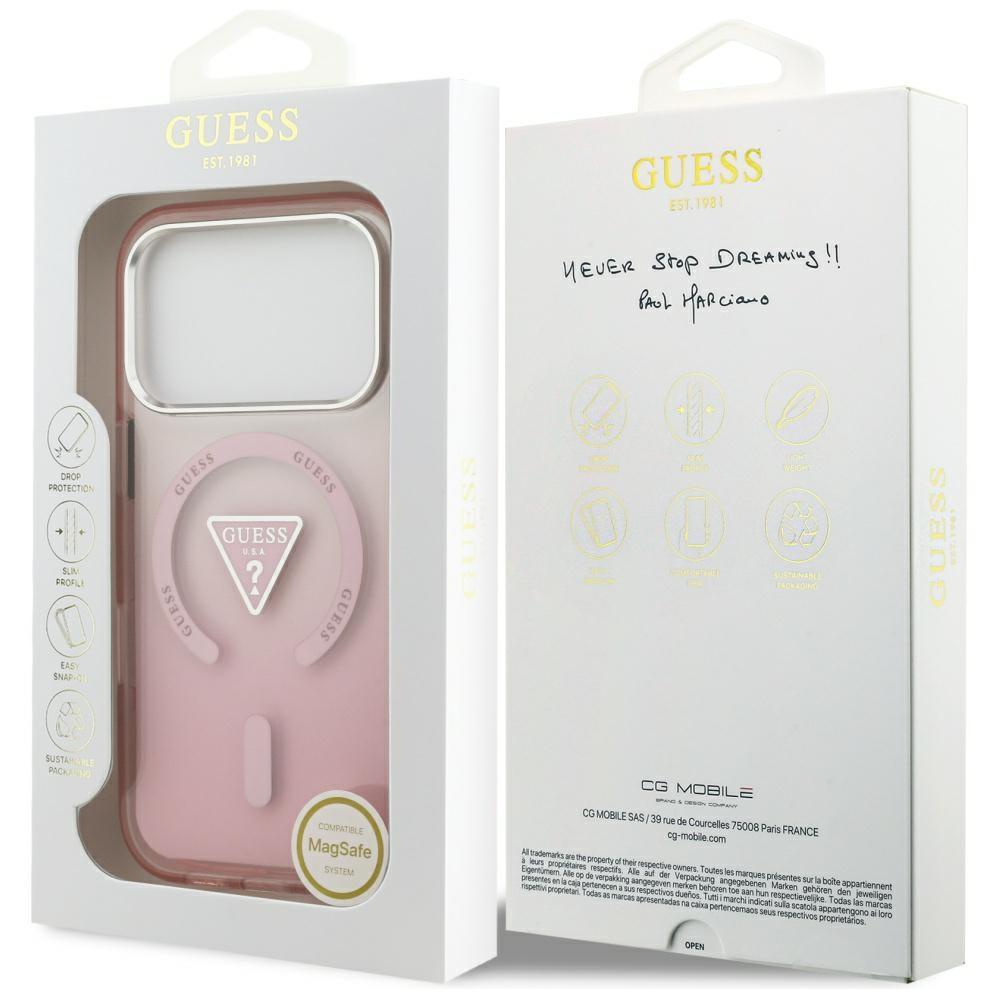 Coque MagSafe Guess IML Logo Triangle Dégradé pour iPhone 17 Pro Rose
