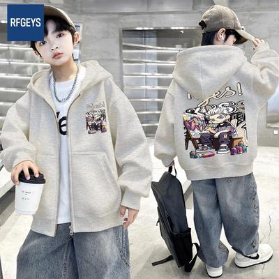 Boys' Casual Hooded Fleece-Lined Sweatshirt - Autumn/Winter Loose Fit Cardigan Jacket for Kids