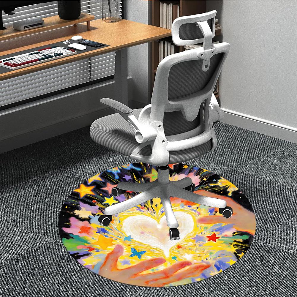 

1pc Heart Stars Office Round Area Rug, Indoor Mat Suitable ForOffice, Under Office Chairs Bedroom Living Room Home Decor T208 80cm by 80cm