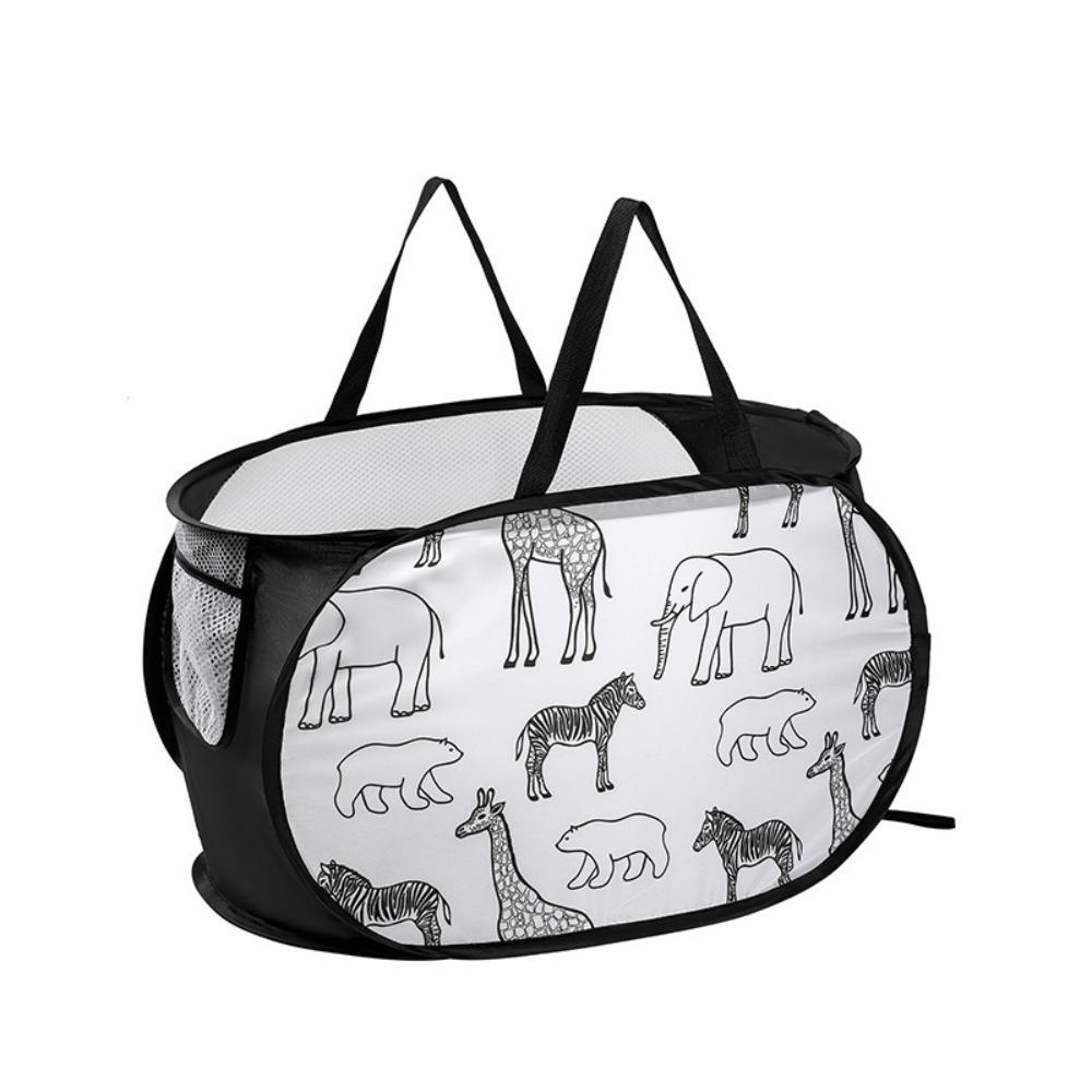 Collapsible Folding Laundry Basket Cartoon Mesh Laundry Bag Portable Storage Basket  Bathroom Style 2