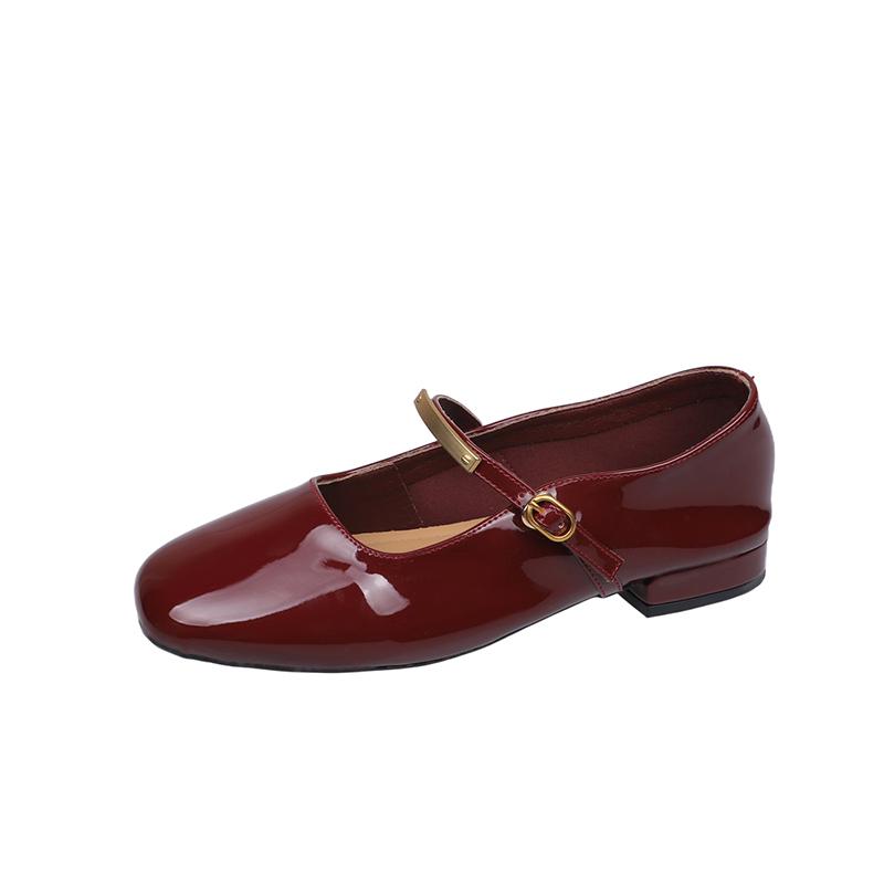 Fashion Shallow Single Shoes Women 2025 Summer New Red Patent Leather Evening Style Square Head Low Heel Flat Mary Jane Shoes