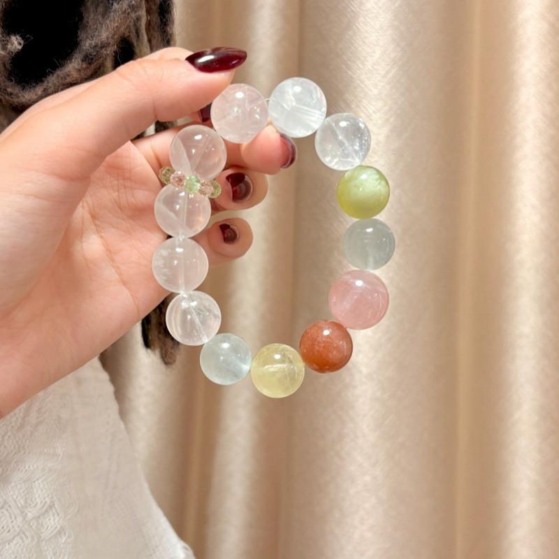 Natural White Phantom Quartz Beaded Bracelet With Jade Fluorite Rose Women Elegant Daily Wear