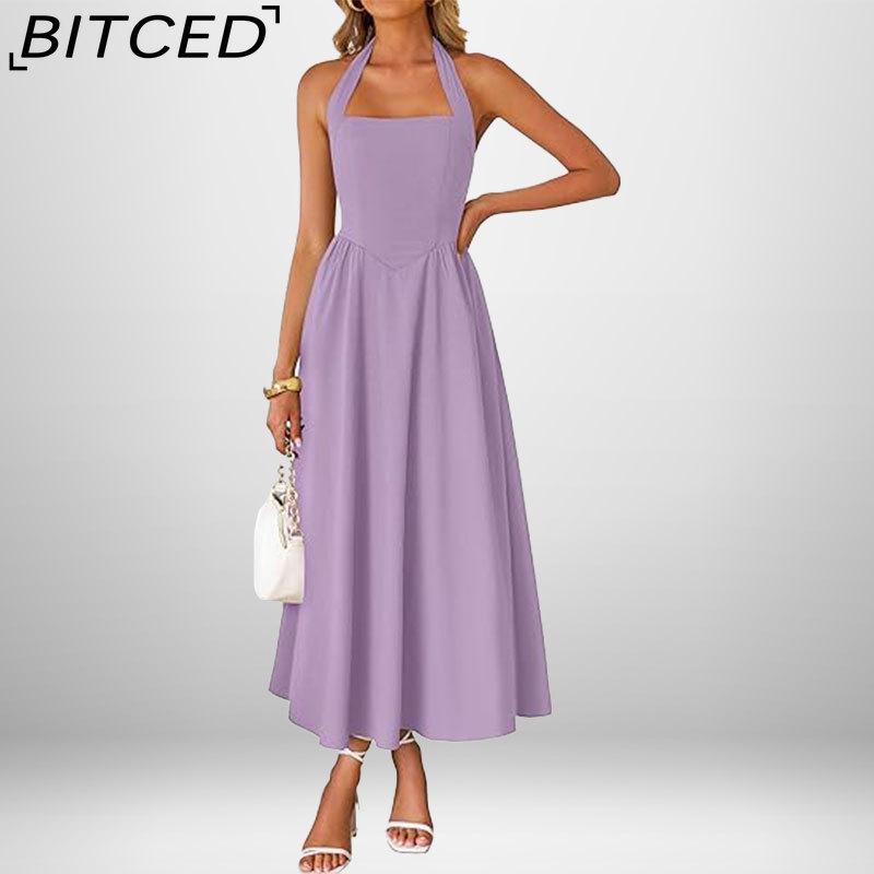 BITCED Summer Women's Fashionable Elegant Wide-Strap Halter Neck Backless Dress