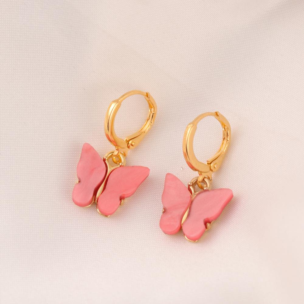 A Pair 2.5×1.3cm Alloy Ear Clip Earrings Acrylic Butterfly Shape Fashion Ear Hooks Diy Women Gift Jewelry Accessories